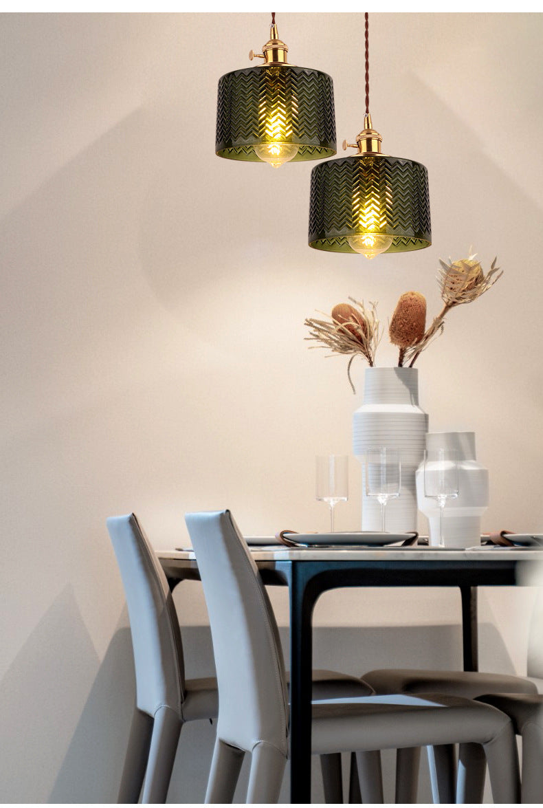 Cylinder Pendant Light Fixture Industrial Rippled Glass Hanging Pendant Lights for Bar