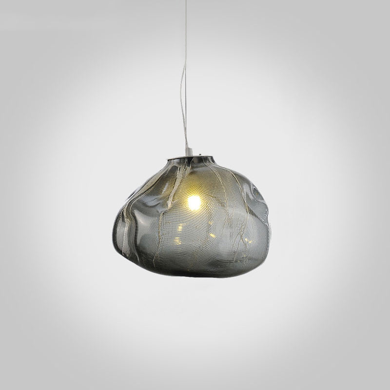 1 Light Bun Hanging Lights Post-Modern Lattice Glass Ceiling Fixture for Restaurant