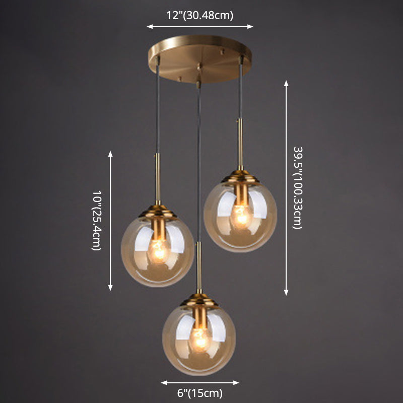 3 Lights Globe Hanging Ceiling Lights Minimalist Glass Multi Light Pendant for Restaurant