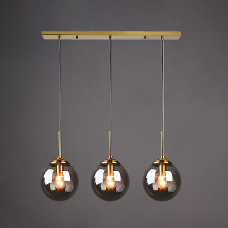 3 luces Luces de techo colgantes de Globe Cobrizte de luz múltiple de vidrio minimalista para restaurante