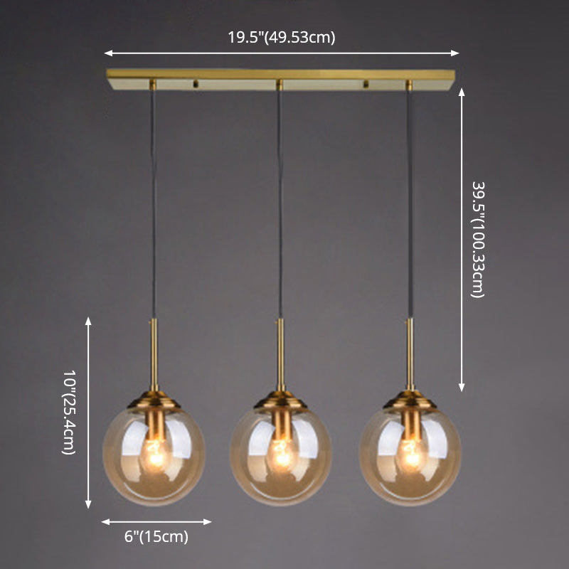 3 Lights Globe Hanging Ceiling Lights Minimalist Glass Multi Light Pendant for Restaurant