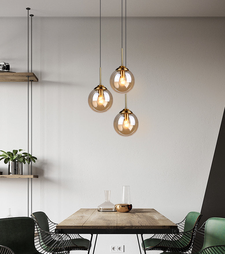 3 Lights Globe Hanging Ceiling Lights Minimalist Glass Multi Light Pendant for Restaurant