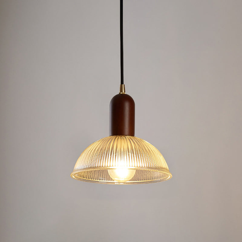 1 Light Bowl Hanging Light Fixtures Vintage Ribbed Glass Ceiling Light for Restaurant