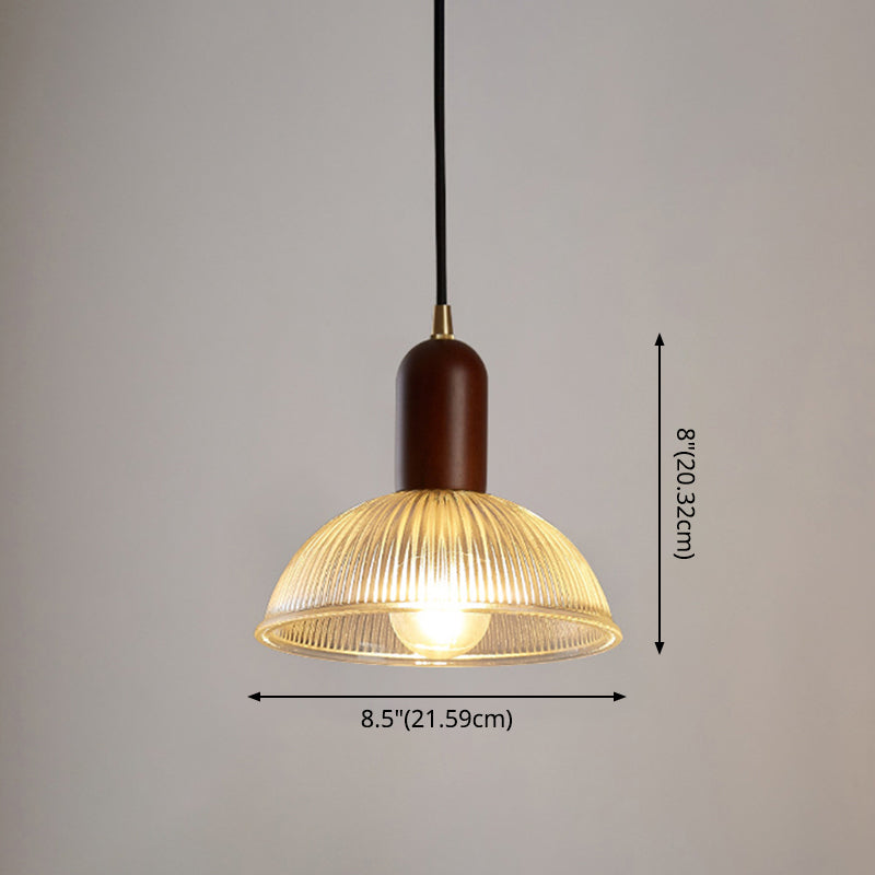 1 Light Bowl Hanging Light Fixtures Vintage Ribbed Glass Ceiling Light for Restaurant