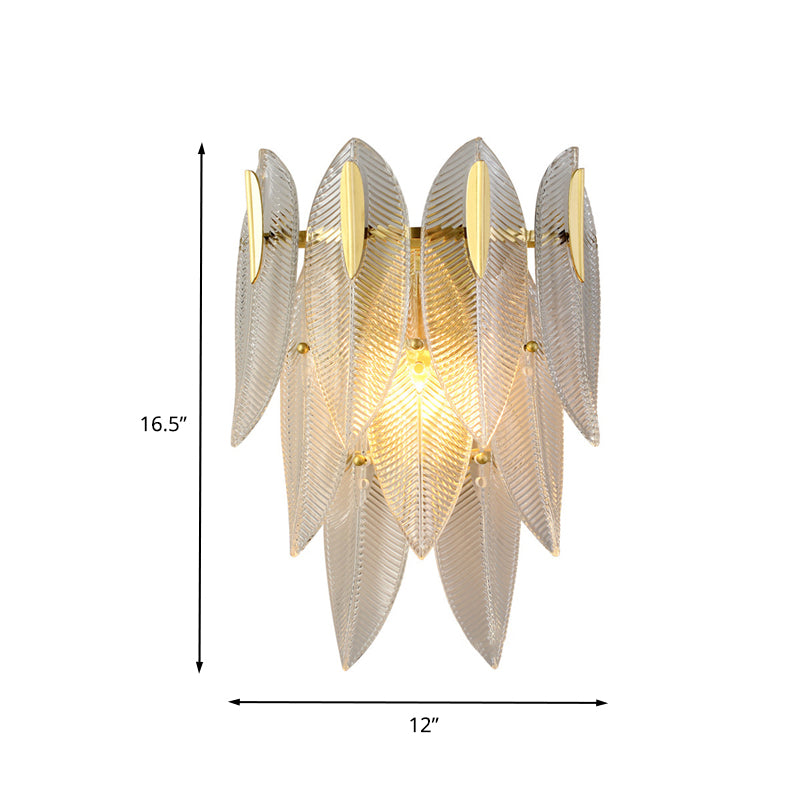 Prismatic Crystal Leaf Wall Sconce Light Minimalist 2 Lights Gold Wall Light Fixture