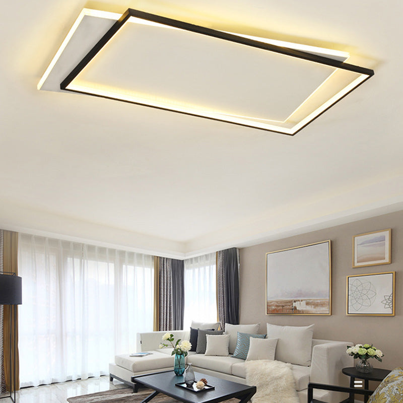 Plafonnier rectangulaire en métal, éclairage de plafond LED simple en noir et blanc