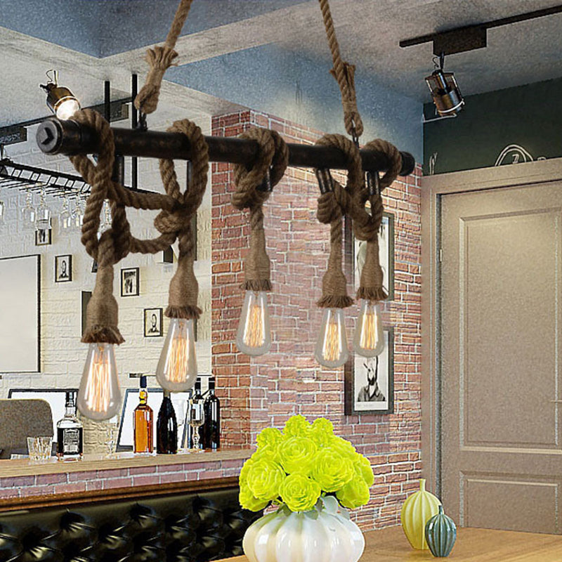 Linear Restaurant Island Lighting Fixture Industrial Metal Beige Chandelier Lighting Fixture