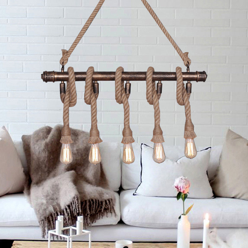 Linear Restaurant Island Lighting Fixture Industrial Metal Beige Chandelier Lighting Fixture