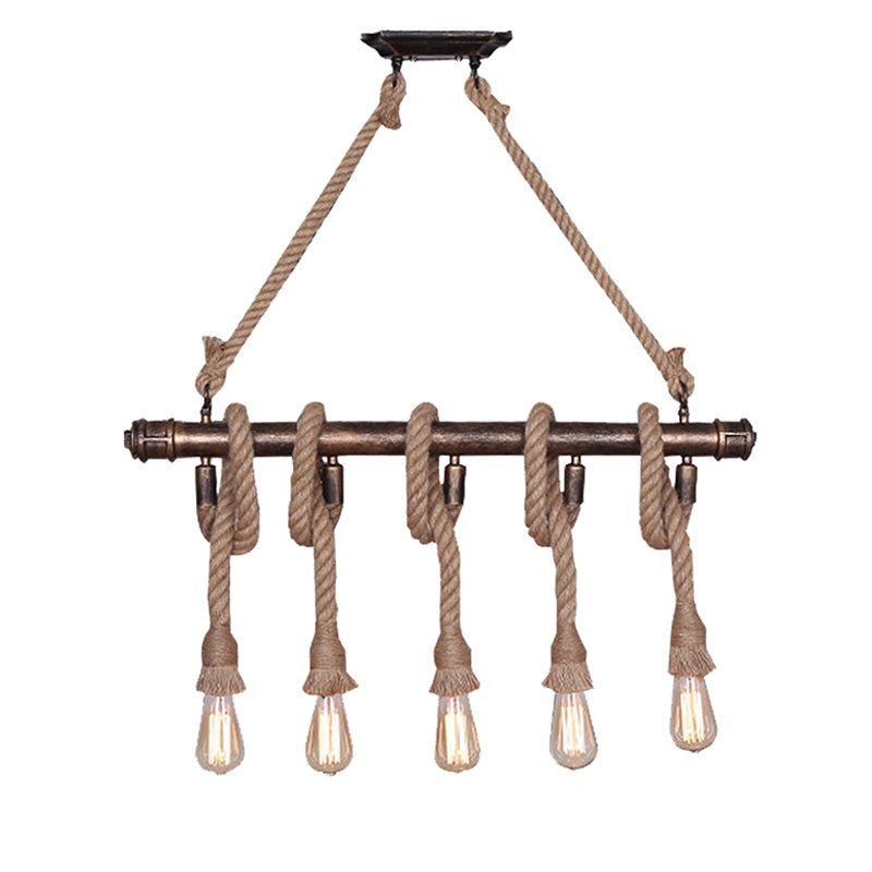 Linear Restaurant Island Lighting Fixture Industrial Metal Beige Chandelier Lighting Fixture