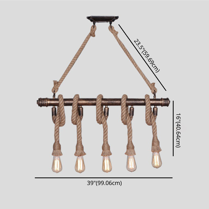 Linear Restaurant Island Lighting Fixture Industrial Metal Beige Chandelier Lighting Fixture