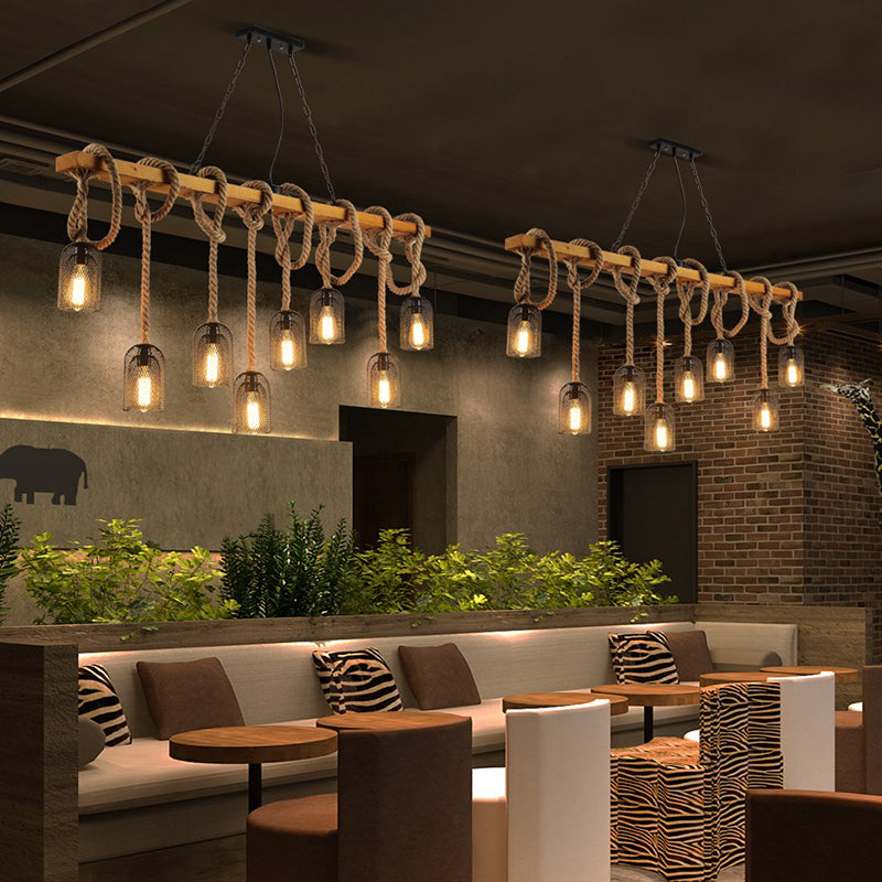 Beige Chandelier Lighting Fixture Vintage Style Metal Linear Island Pendant Light