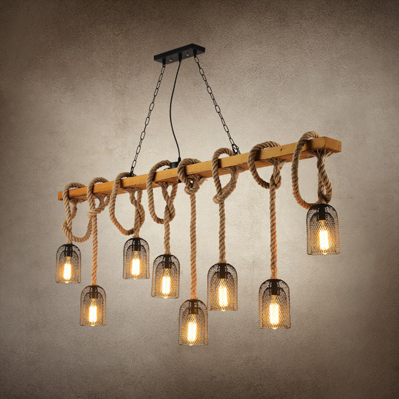 Beige Chandelier Lighting Fixture Vintage Style Metal Linear Island Pendant Light