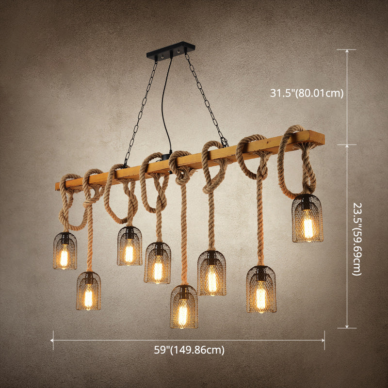 Beige Chandelier Lighting Fixture Vintage Style Metal Linear Island Pendant Light