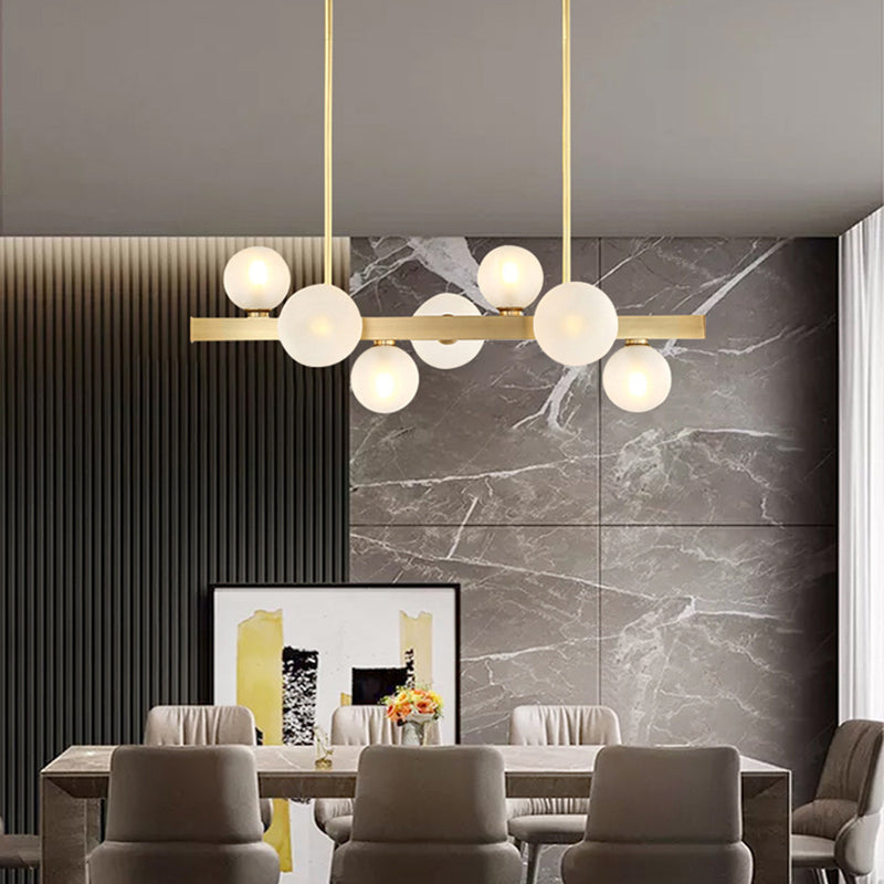 Spherical Glass Island Lighting Fixture Modern Style LED Brass Hanging Ceiling Light