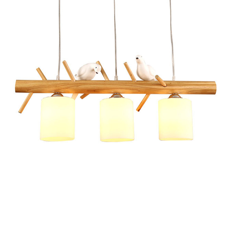 Wood Cylinder Hanging Island Light Modern Style Island Lighting Fixture in Beige