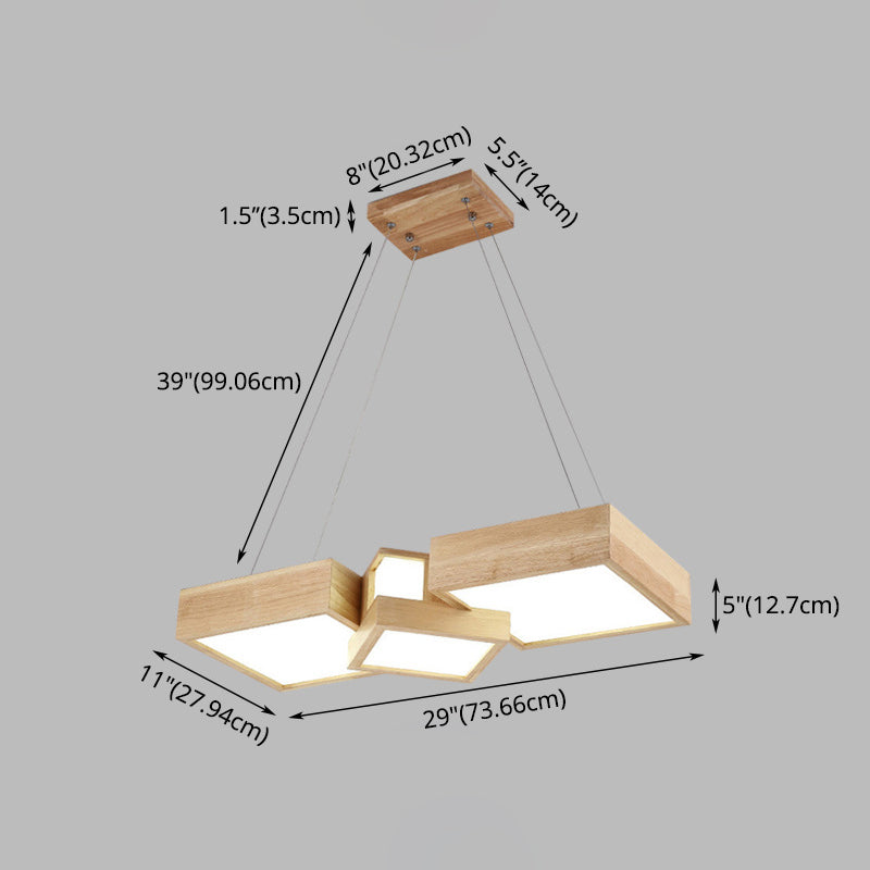 Wooden Square Island Lighting Fixture Modern Style LED Wood Hanging Ceiling Light