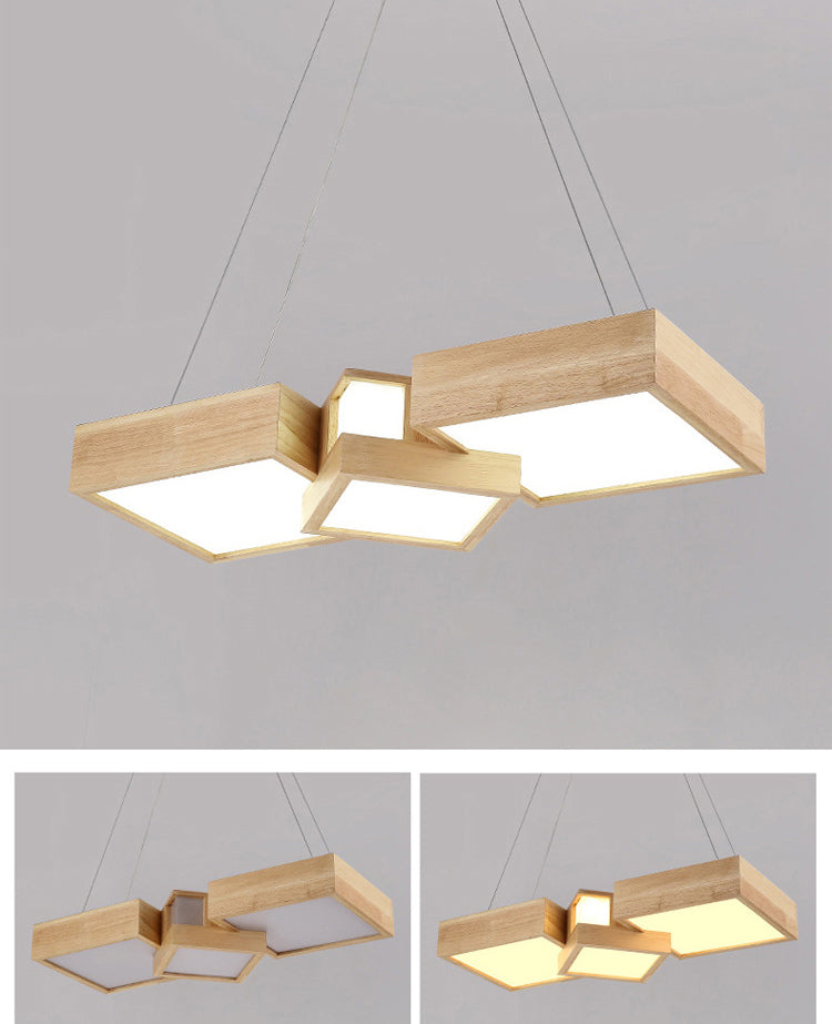 Wooden Square Island Lighting Fixture Modern Style LED Wood Hanging Ceiling Light