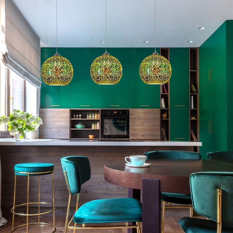 Globe Hanging Light Fixture Modern Gold/Copper 3D Glass 1 Head 8"/10" Wide Dining Room Pendant Lamp