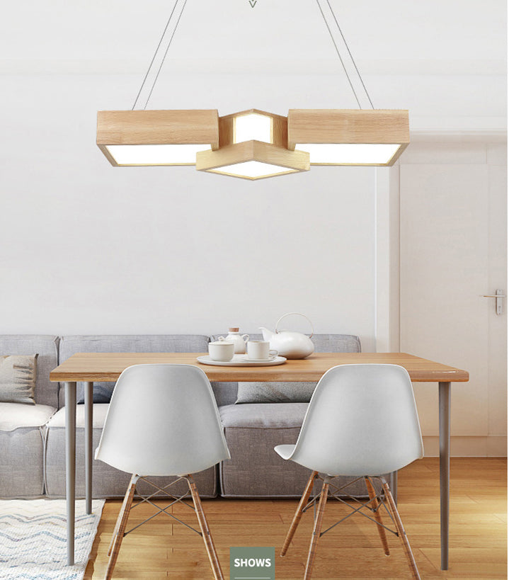 Wooden Square Island Lighting Fixture Modern Style LED Wood Hanging Ceiling Light