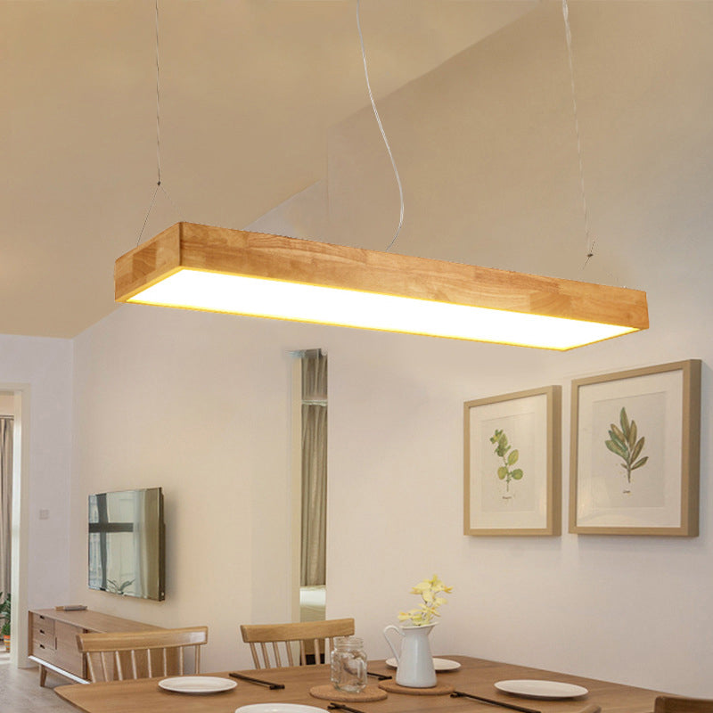 Wood Rectangle Island Lighting Fixture Modern Style LED Wooden Hanging Ceiling Light