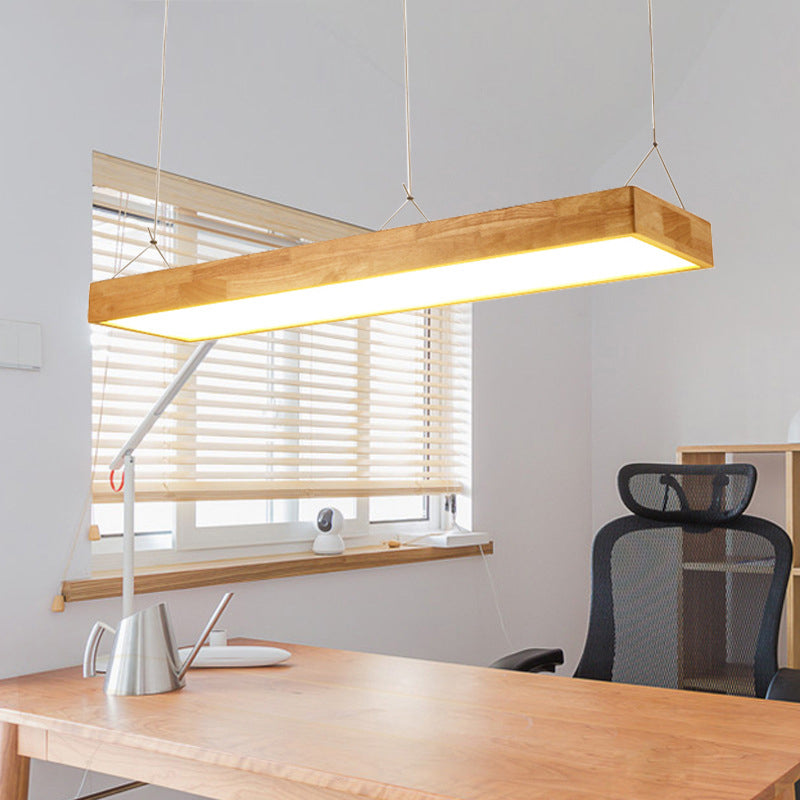 Wood Rectangle Island Lighting Fixture Modern Style LED Wooden Hanging Ceiling Light
