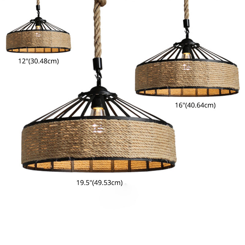 Barn Shaped Pendant Light Industrial Style Hemp Rope Hanging Lamp with 31.5" Adjustable Hanging Rope