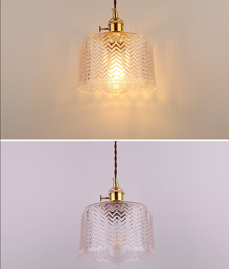Cylinder Pendant Light Fixture Industrial Rippled Glass Hanging Pendant Lights for Bar