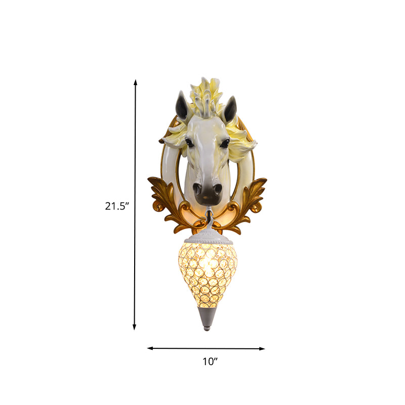 1 Leichte Wohnzimmer Wandleuchte Vintage -Leuchten mit weißer/roter Pferdeharzdekoration, 10 "/12" breit