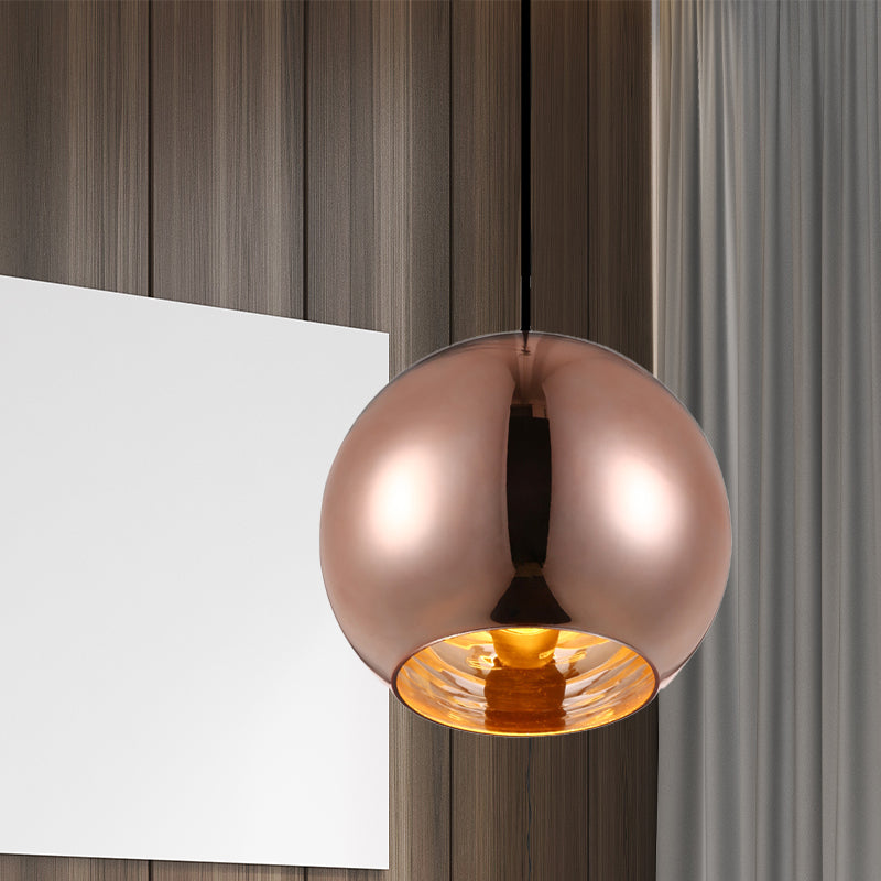 Mirror Glass Sphere Hanging Light Fixture Modern 6"/8"/10" Wide 1 Light Silver/Copper Pendant Lamp