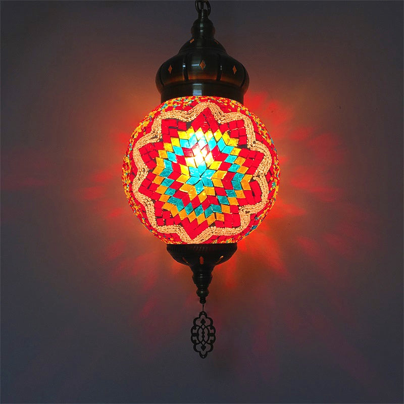 Antique Ball Hanging Light Colorful Glass 1/6 Bulbs Suspension Light for Living Room
