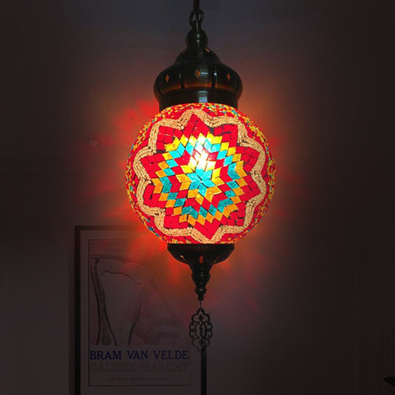 Antique Ball Hanging Light Colorful Glass 1/6 Bulbs Suspension Light for Living Room