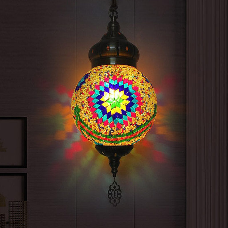 Antique Ball Hanging Light Colorful Glass 1/6 Bulbs Suspension Light for Living Room