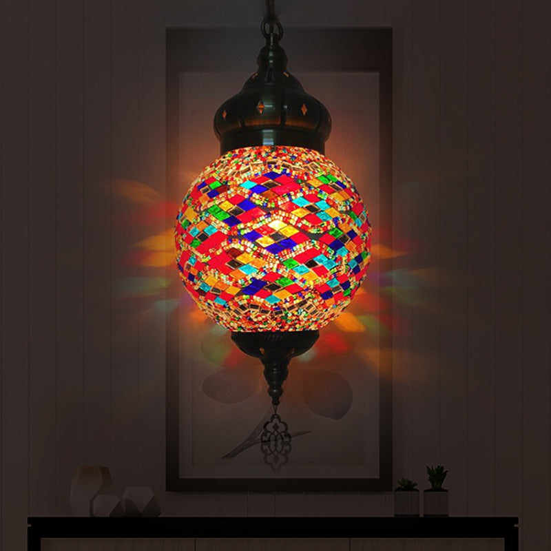 Antique Ball Hanging Light Colorful Glass 1/6 Bulbs Suspension Light for Living Room