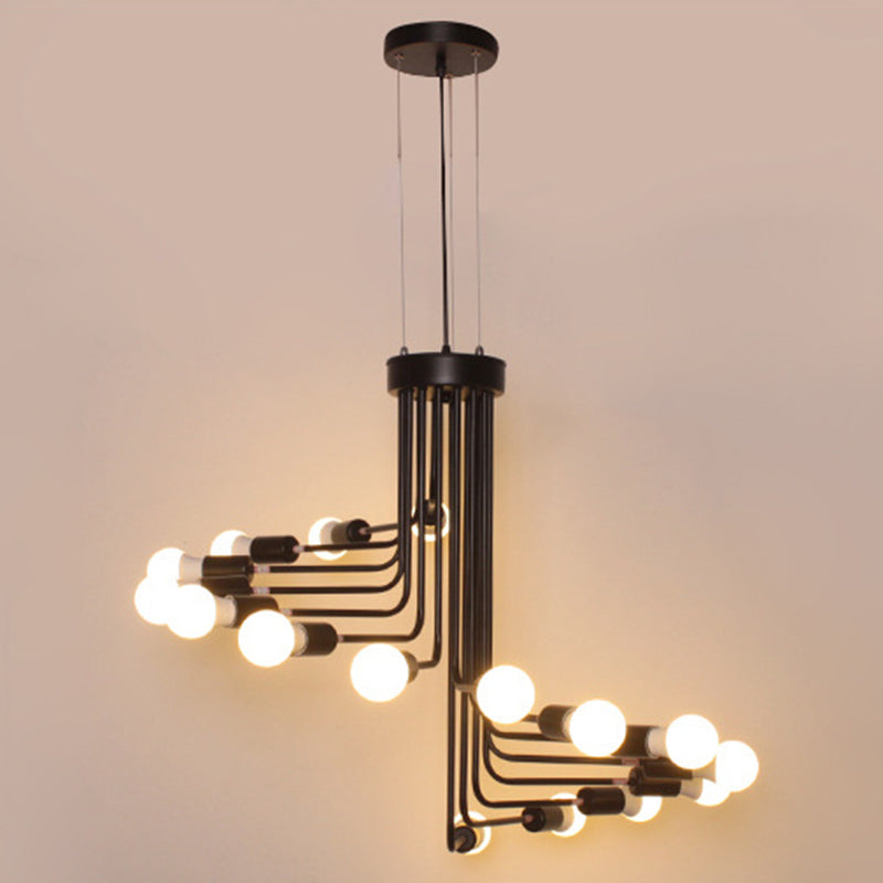 Vintage ijzeren spiraal kroonluchter licht open lampen industriële stijl zwart smeedijzeren trap hangend licht