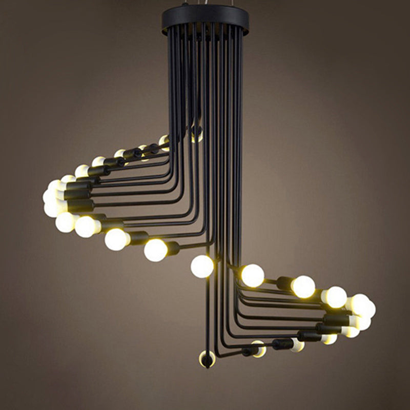 Vintage Iron Spiral Kronleuchter Licht Offener Glühbirnen Industrialer Stil Schwarz schmiedeeisere Treppe hängen Licht