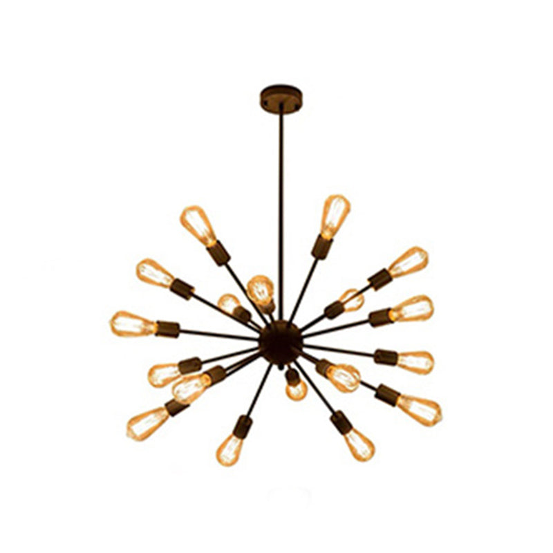 Cambadora de lámpara de lámpara en forma de ráfaga de plancha negra Bombilla de estilo industrial de estilo industrial con 4 x 9.8 "varillas colgantes