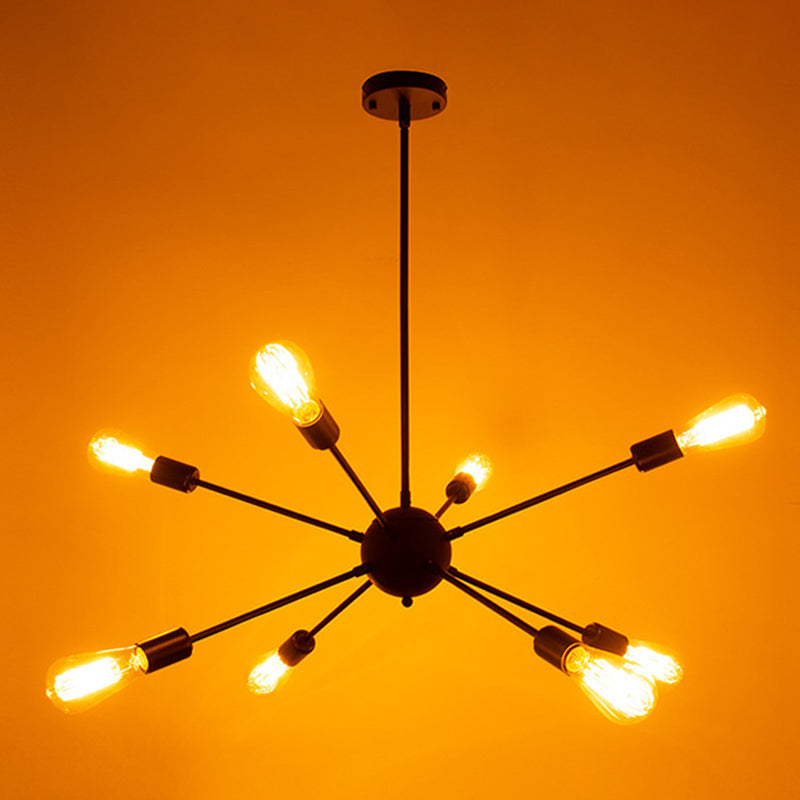 Cambadora de lámpara de lámpara en forma de ráfaga de plancha negra Bombilla de estilo industrial de estilo industrial con 4 x 9.8 "varillas colgantes