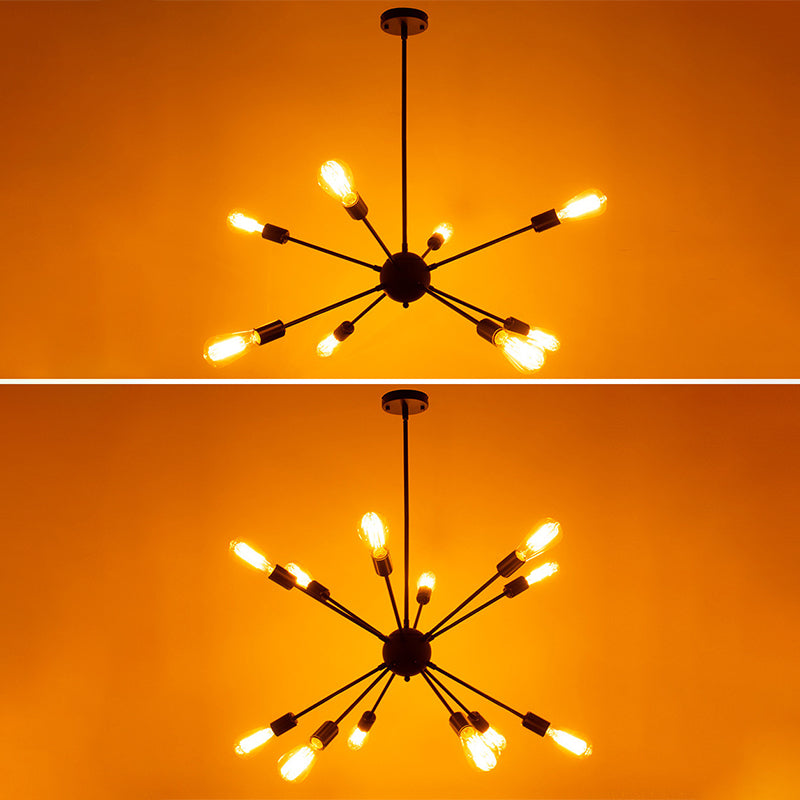 Cambadora de lámpara de lámpara en forma de ráfaga de plancha negra Bombilla de estilo industrial de estilo industrial con 4 x 9.8 "varillas colgantes