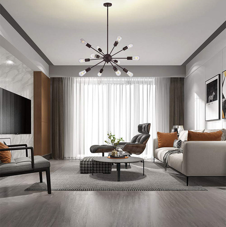 Cambadora de lámpara de lámpara en forma de ráfaga de plancha negra Bombilla de estilo industrial de estilo industrial con 4 x 9.8 "varillas colgantes