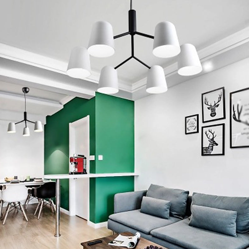 Nordic Simplicity Style Chandelier Light with Down Lighting Cylindrical Shade Living Room Lighting Fixture