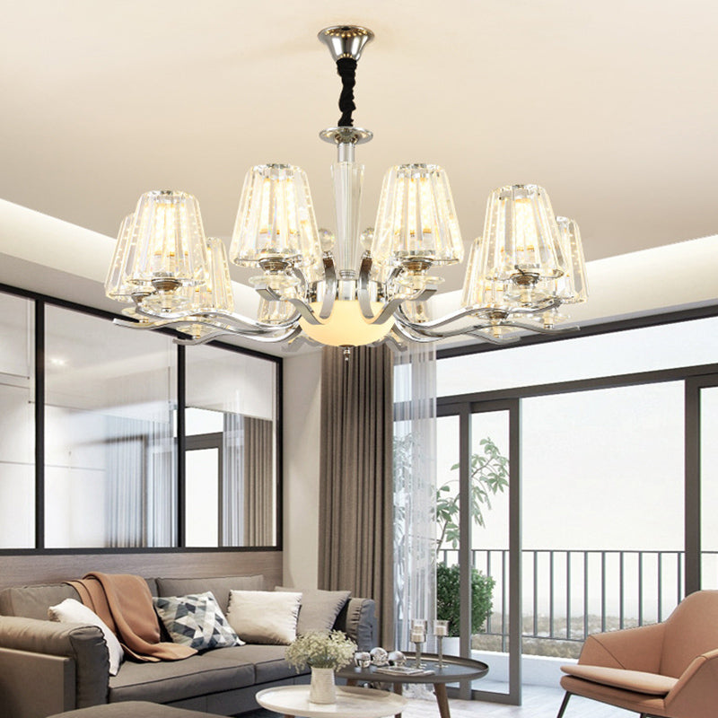 Transparent Ribbed Crystal Chandelier Light Modernism Multi Lights Dining Room Suspension Pendant Light with Sliver Twisted Arm