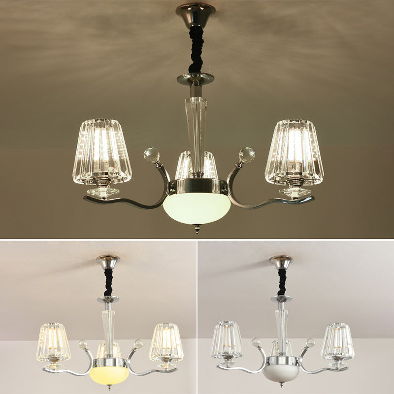 Transparent Ribbed Crystal Chandelier Light Modernism Multi Lights Dining Room Suspension Pendant Light with Sliver Twisted Arm