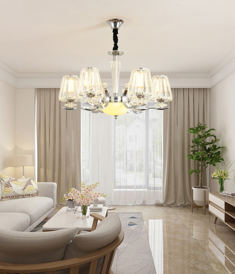 Transparent Ribbed Crystal Chandelier Light Modernism Multi Lights Dining Room Suspension Pendant Light with Sliver Twisted Arm