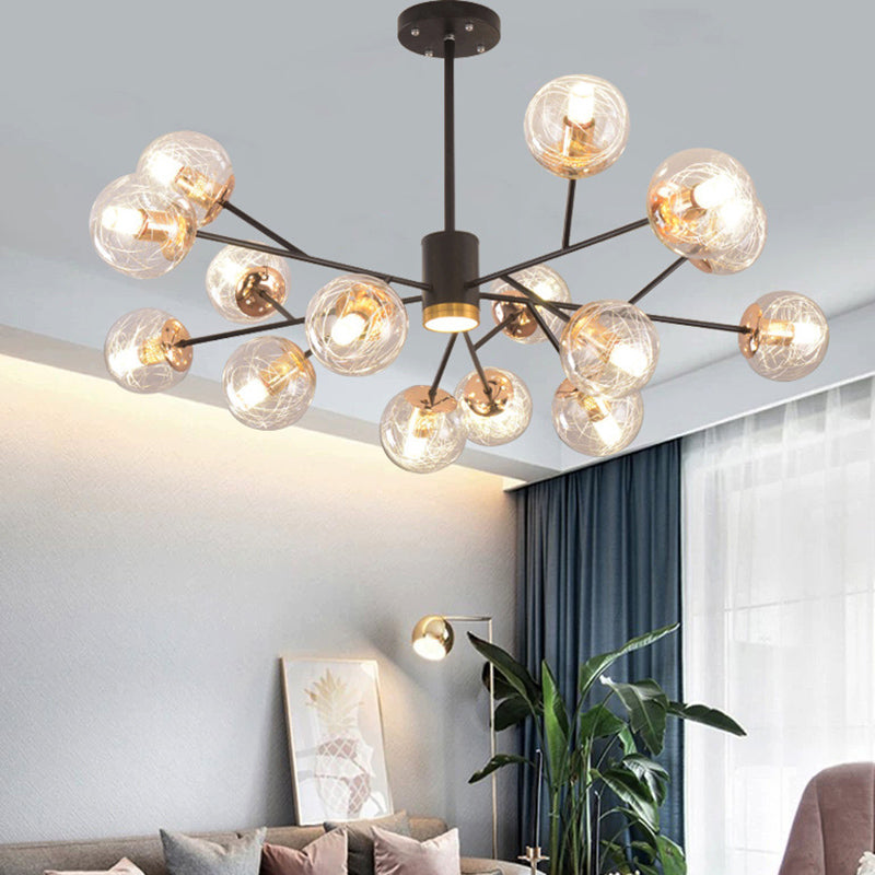 Clear Aluminum Wire Glass Ball Chandelier Light Modern Lighting Ceiling Pendant Light in Black