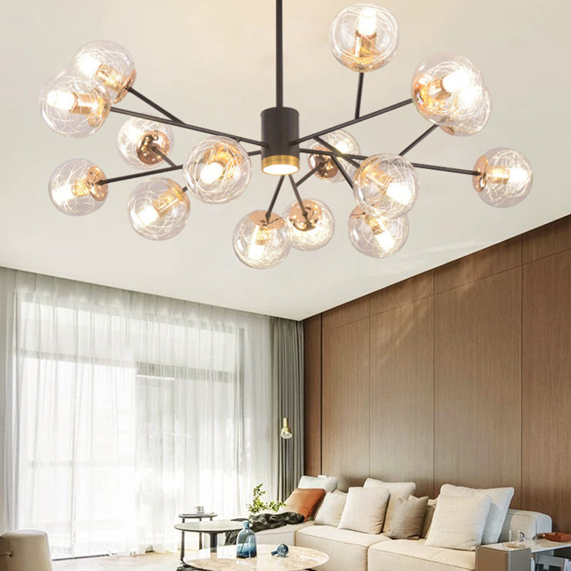 Clear Aluminum Wire Glass Ball Chandelier Light Modern Lighting Ceiling Pendant Light in Black