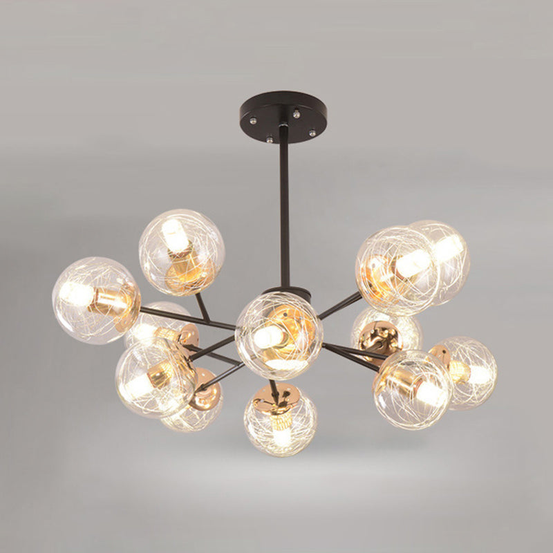 Clear Aluminum Wire Glass Ball Chandelier Light Modern Lighting Ceiling Pendant Light in Black