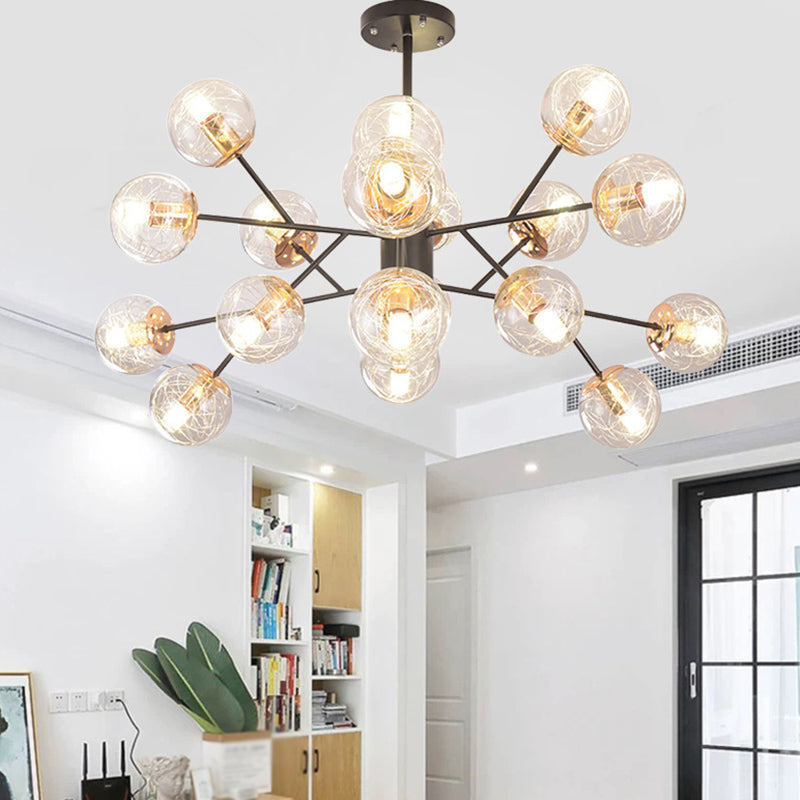 Clear Aluminum Wire Glass Ball Chandelier Light Modern Lighting Ceiling Pendant Light in Black