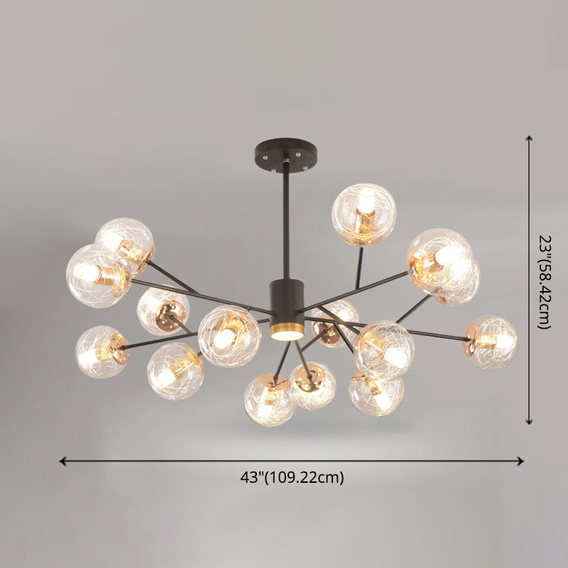 Clear Aluminum Wire Glass Ball Chandelier Light Modern Lighting Ceiling Pendant Light in Black