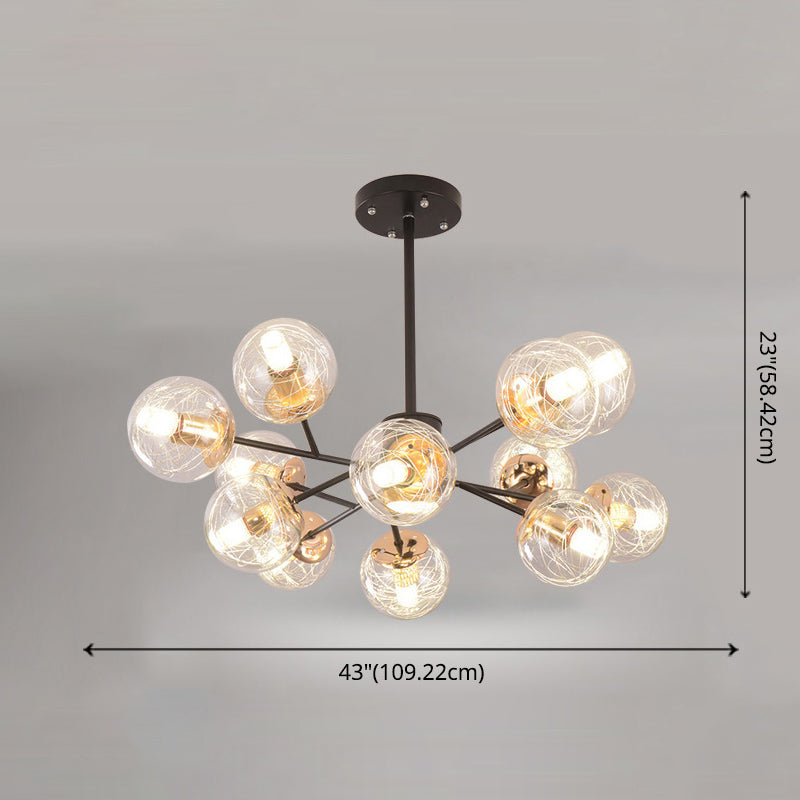 Clear Aluminum Wire Glass Ball Chandelier Light Modern Lighting Ceiling Pendant Light in Black