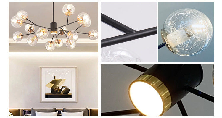 Clear Aluminum Wire Glass Ball Chandelier Light Modern Lighting Ceiling Pendant Light in Black